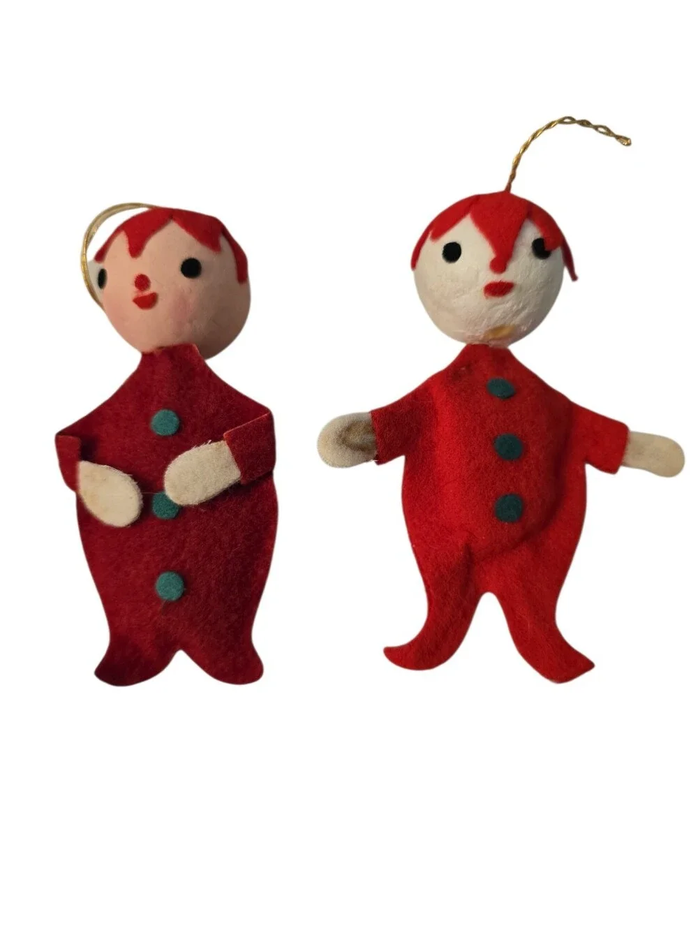 2 Felt Boys Clowns Christmas Tree Ornaments Vintage 4